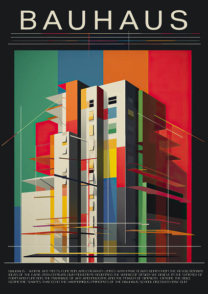 バウハウスにインスパイアされた傑作たち：建築物のイラストポスター